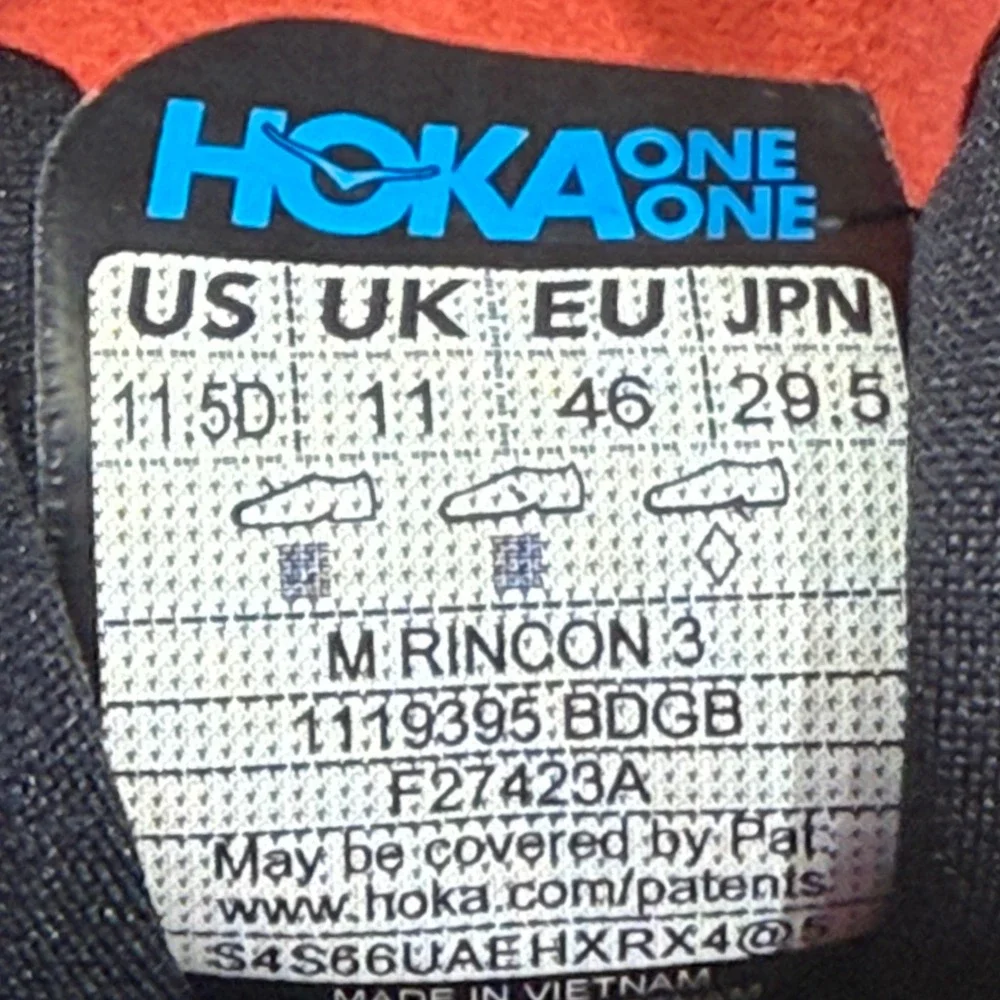 Hoka Rincon 3 Men 11.5 Black Blue Running Shoes Sneaker 1119395 BDGB Athletic